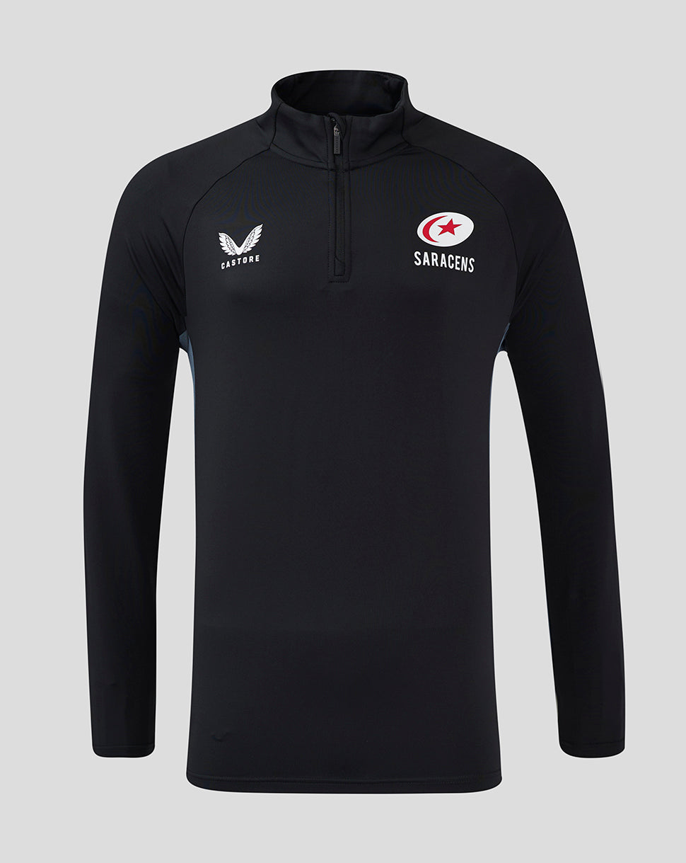 Black Saracens training top with quarter zip and chest crest