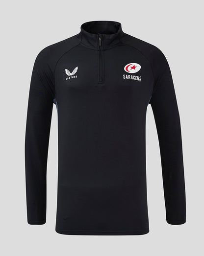 Black Saracens training top with quarter zip and chest crest