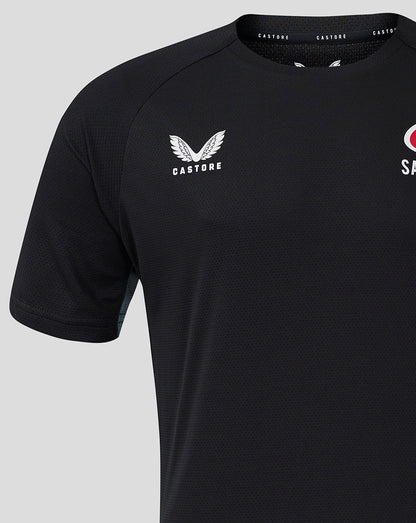 Black Saracens training short sleeve tee with Castore branding on the chest