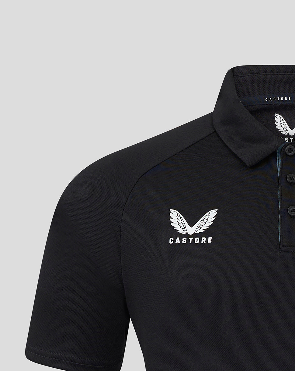 Black Saracens presentation polo with white wing crest and Castore branding on the chest