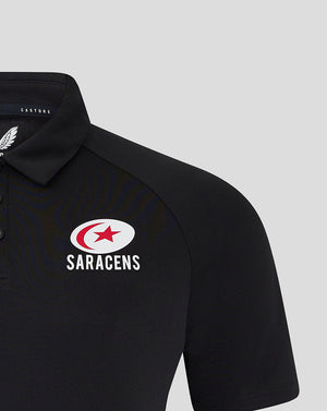 Left chest Saracens crest on a black polo shirt
