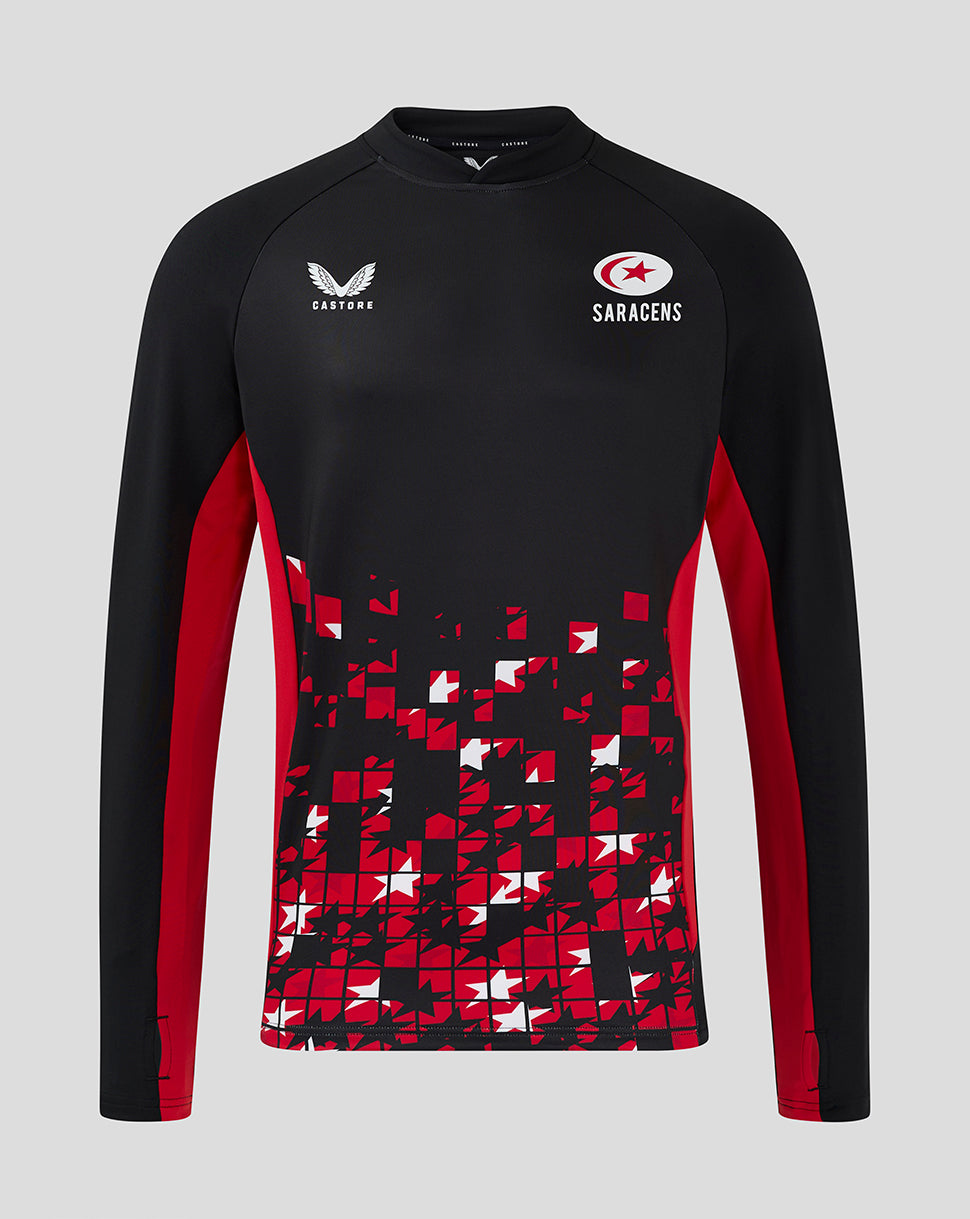 Saracens black and red matchday midlayer with chest crest and red side panels