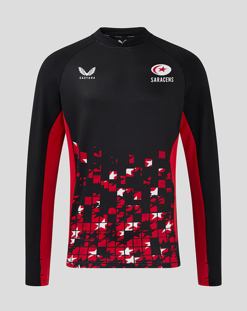 Saracens black and red matchday midlayer with chest crest and red side panels