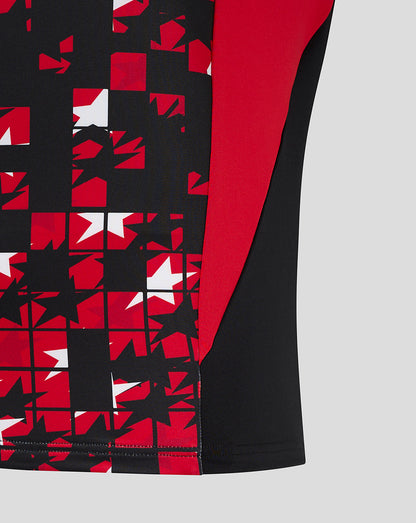 Close-up of red and black geometric pattern on Saracens 24/25 Matchday Midlayer fabric