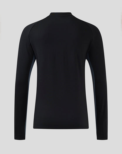 Back view of black Saracens training midlayer long sleeve top
