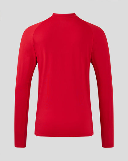 Back view of red Saracens training midlayer with long sleeves