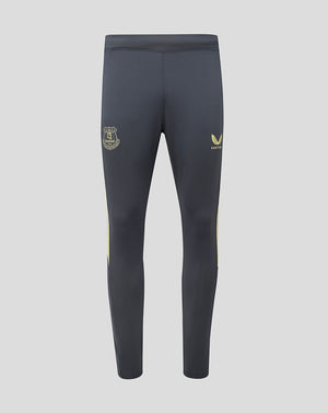 Everton 24/25 men's training pants in dark navy with gold crest on left thigh and Castore logo on right thigh