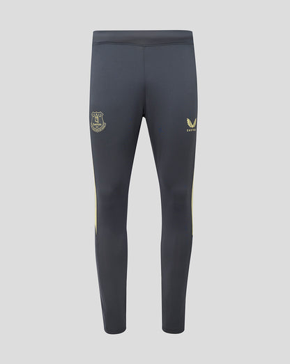 Everton 24/25 men's training pants in dark navy with gold crest on left thigh and Castore logo on right thigh