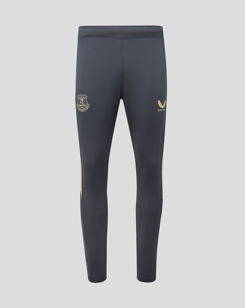 Everton 24/25 men's training pants in dark navy with gold crest on left thigh and Castore logo on right thigh