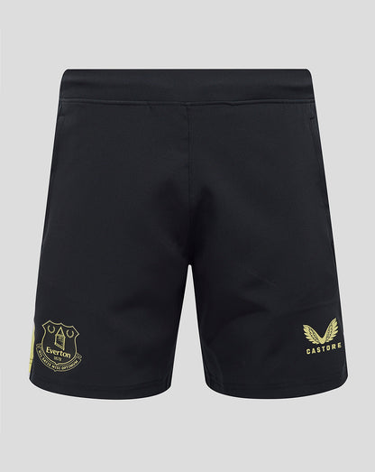 Back view of navy Everton woven shorts with crest on left leg and Castore logo on right leg