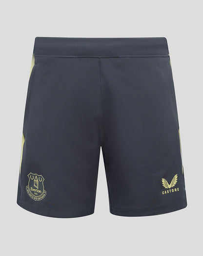 Navy Everton players shorts with pale yellow side panels, crest on the left leg and Castore logo on the right leg.