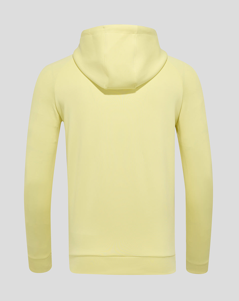 Back view of pale yellow Everton training hoodie with hood and long sleeves