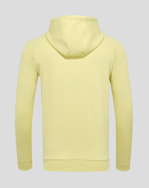 Back view of pale yellow Everton training hoodie with hood and long sleeves