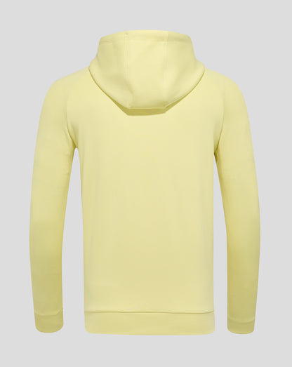 Back view of pale yellow Everton training hoodie with hood and long sleeves