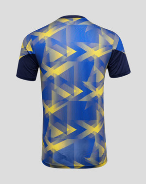 Back view of Everton 24/25 Third Matchday T Shirt with blue yellow geometric pattern