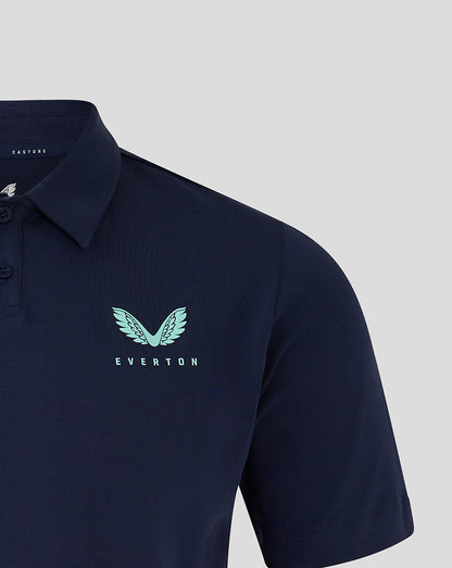 Mint green Everton wings logo with text on the chest of the navy polo