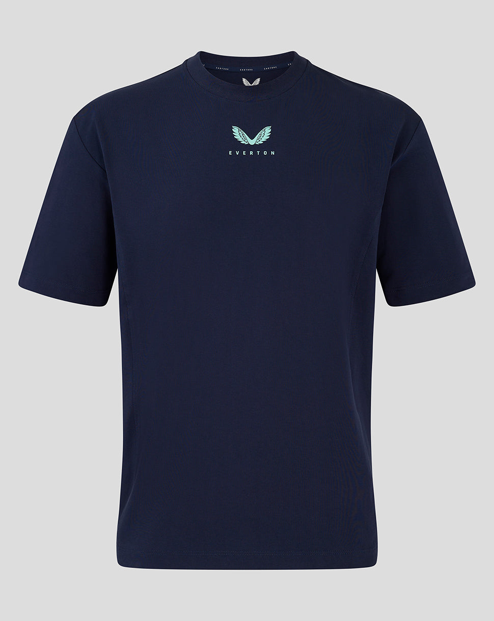Navy Everton 24/25 women's travel tee with light teal wing logo on the chest.