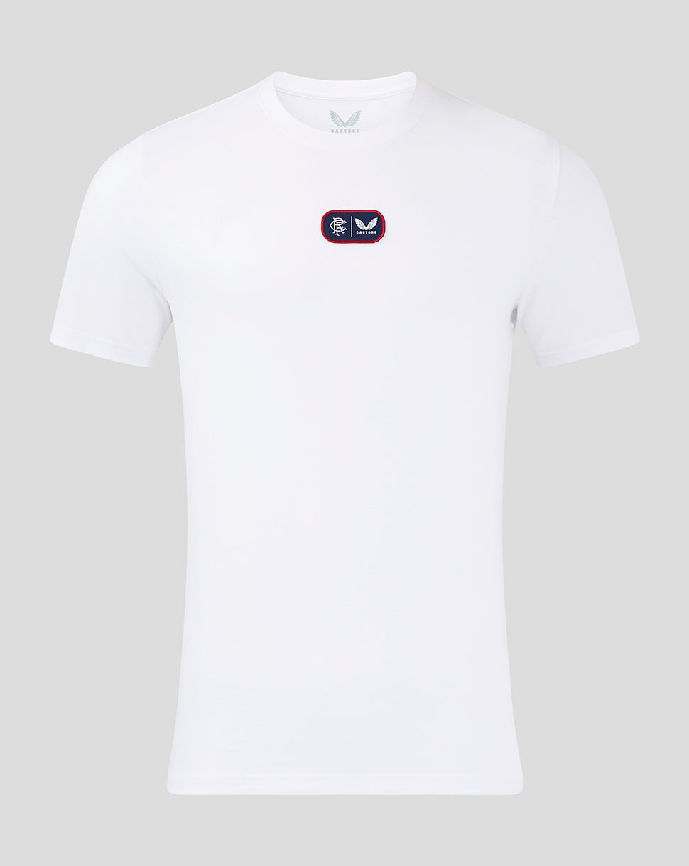White Rangers men's cotton T shirt with small rectangular crest patch on the chest