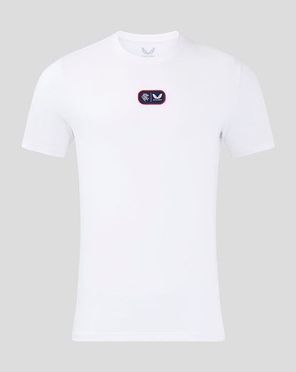 White Rangers men's cotton T shirt with small rectangular crest patch on the chest