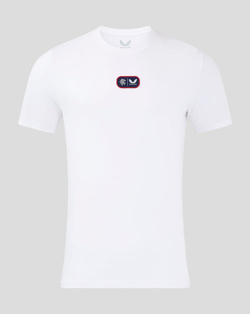 White Rangers men's cotton T shirt with small rectangular crest patch on the chest