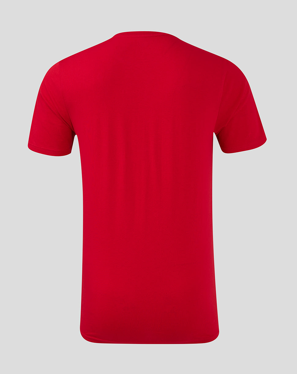 Back view of a red Saracens Junior training tee with a clean plain design