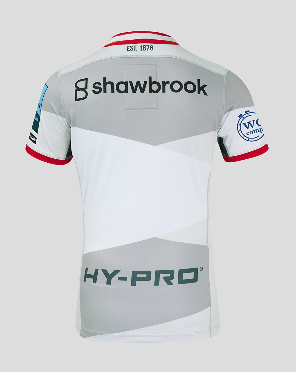 Back view of Saracens Pro Away shirt with Shawbrook logo near the upper back and HY-PRO branding lower down