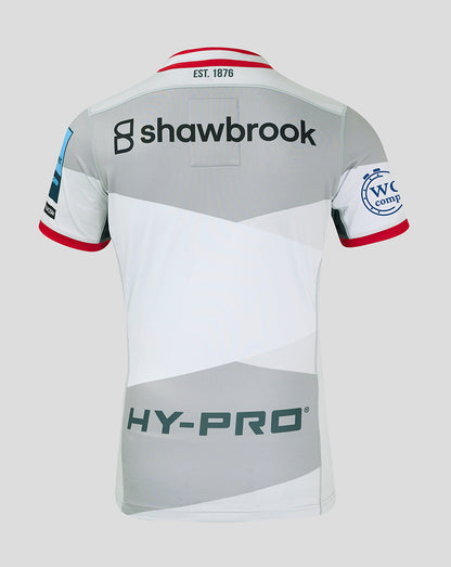 Back view of Saracens Pro Away shirt with Shawbrook logo near the upper back and HY-PRO branding lower down