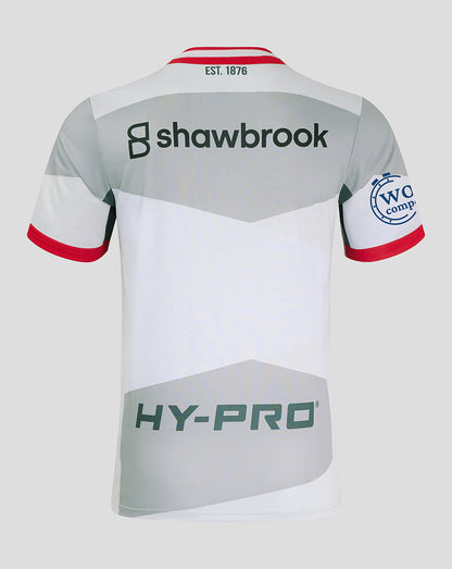 Back view of Saracens Away Shirt 24/25 with shawbrook logo on upper back and HY-PRO across the lower back