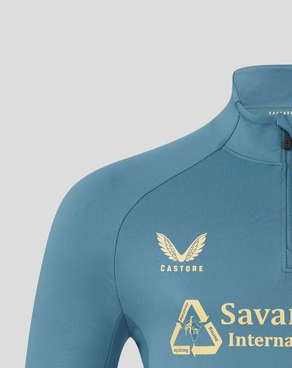 Front shoulder close-up of light blue Mansfield training top showing Castore branding.