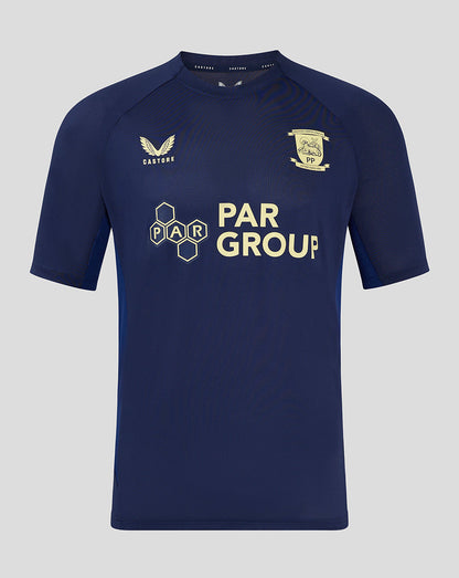 Front view of navy junior training T shirt with left chest crest and PAR GROUP logo