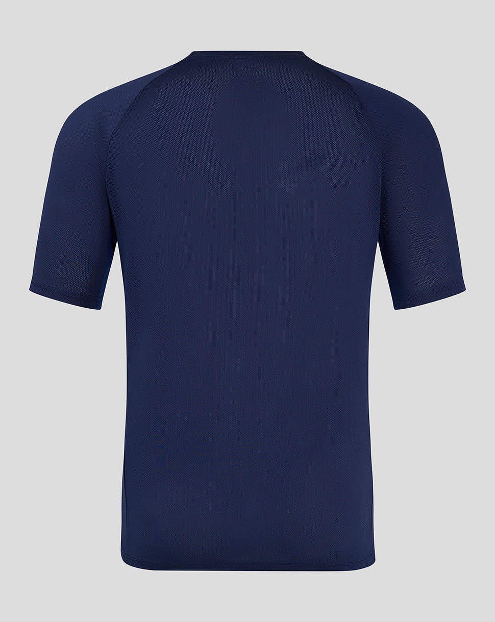 Back view of navy junior training T shirt with short sleeves and crew neck