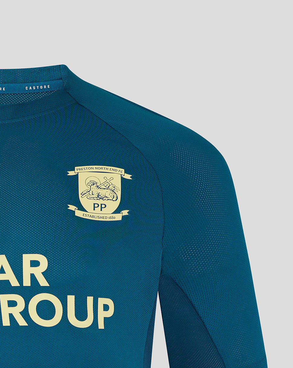 Teal blue Preston North End training jersey with crest and PAR GROUP sponsor logo on the chest