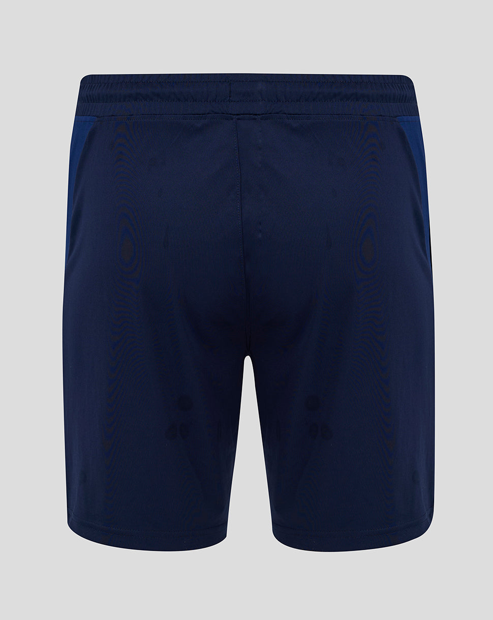 Back view of navy Mansfield training shorts showing elastic waistband and a clean design.