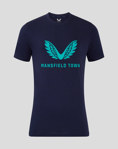 Navy Mansfield Town graphic tee with teal wings logo and Mansfield Town text centered on chest