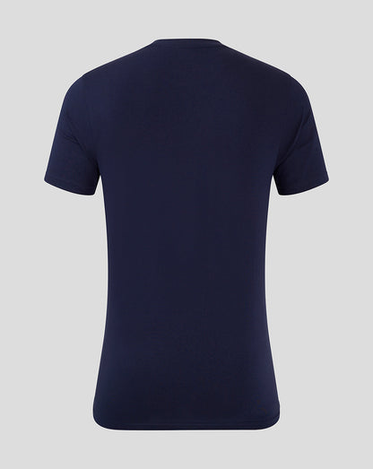Back view of navy Mansfield training tee with a round neck and short sleeves