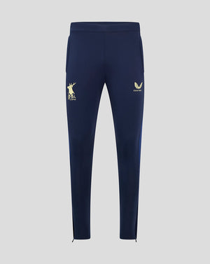 Navy Mansfield Pro Coaches training pants front view with crest on the right thigh and Castore logo on the left thigh.