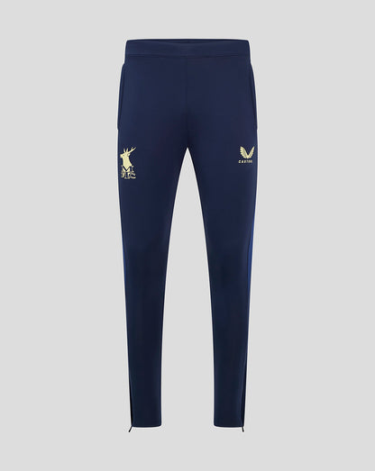 Navy Mansfield Pro Coaches training pants front view with crest on the right thigh and Castore logo on the left thigh.
