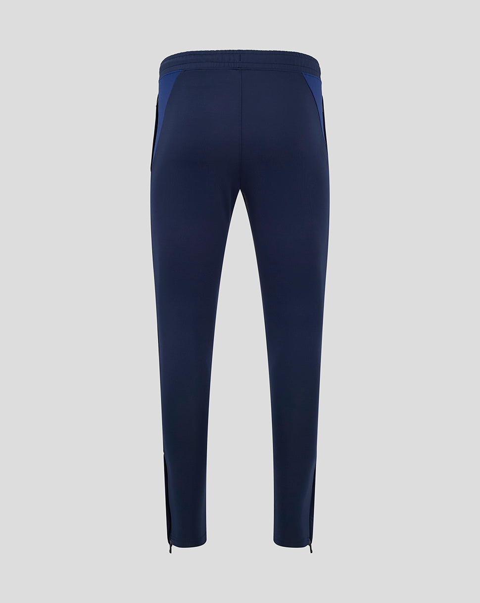 Back view of navy Mansfield training pants with elastic waistband and contrasting side panels.