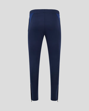 Back view of navy Mansfield training pants with elastic waistband and contrasting side panels.