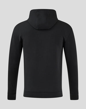 Back view of black Mk Dons travel logo hoody