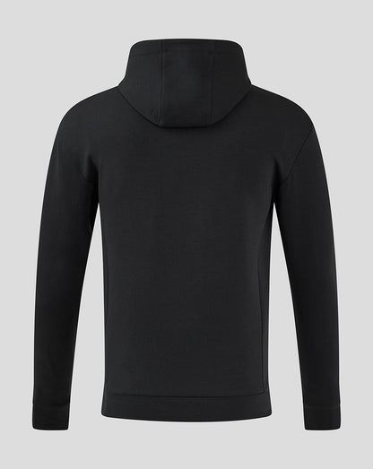 Back view of black Mk Dons travel logo hoody