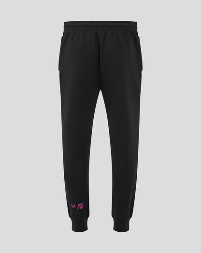 Back view of black Mk Dons travel pant with an elastic waistband