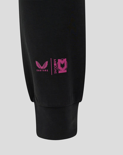 Close-up of the lower leg showing pink Castore and Mk Dons logos near the ankle cuff