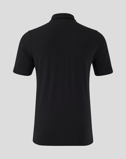 Back view of the black Mansfield Travel Polo showing clean back and short sleeves