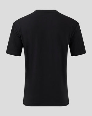 Back view of black Mk Dons Travel T shirt with plain fabric