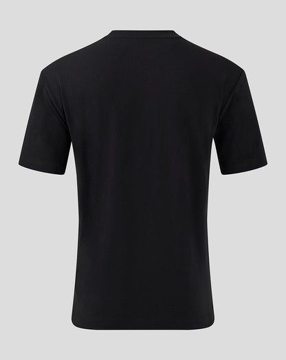 Back view of black Mk Dons Travel T shirt with plain fabric