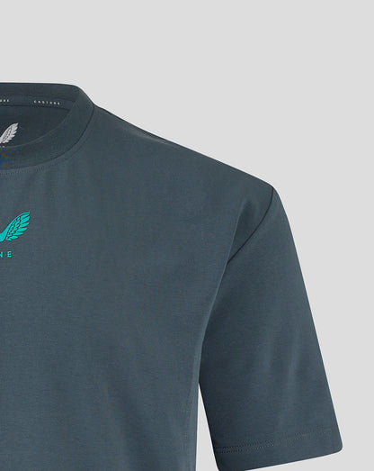 Upper chest close up showing teal wing logo with Preston North End branding on the Travel T Shirt
