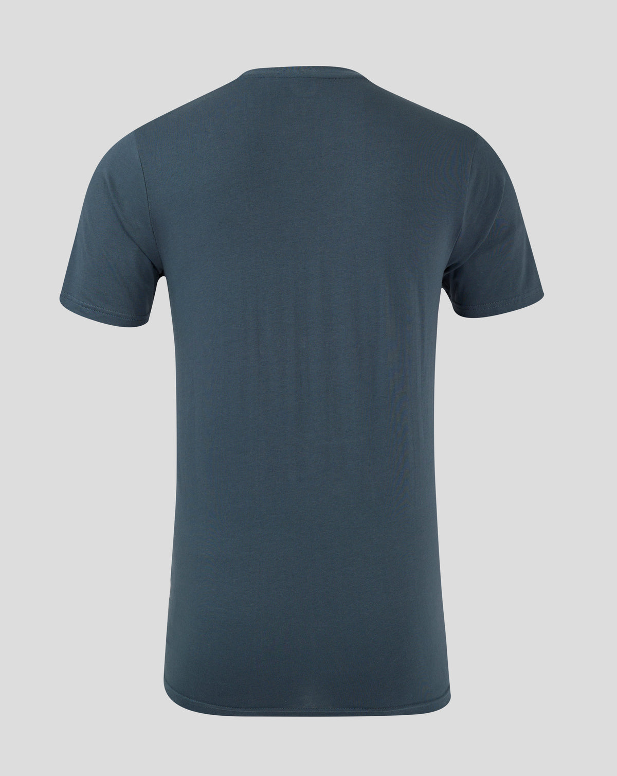 Back view of a dark slate Bath Rugby T-shirt with short sleeves and a dropped curved hem