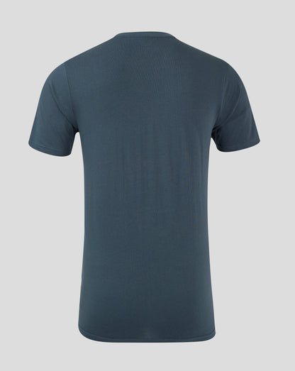 Back view of a dark slate Bath Rugby T-shirt with short sleeves and a dropped curved hem