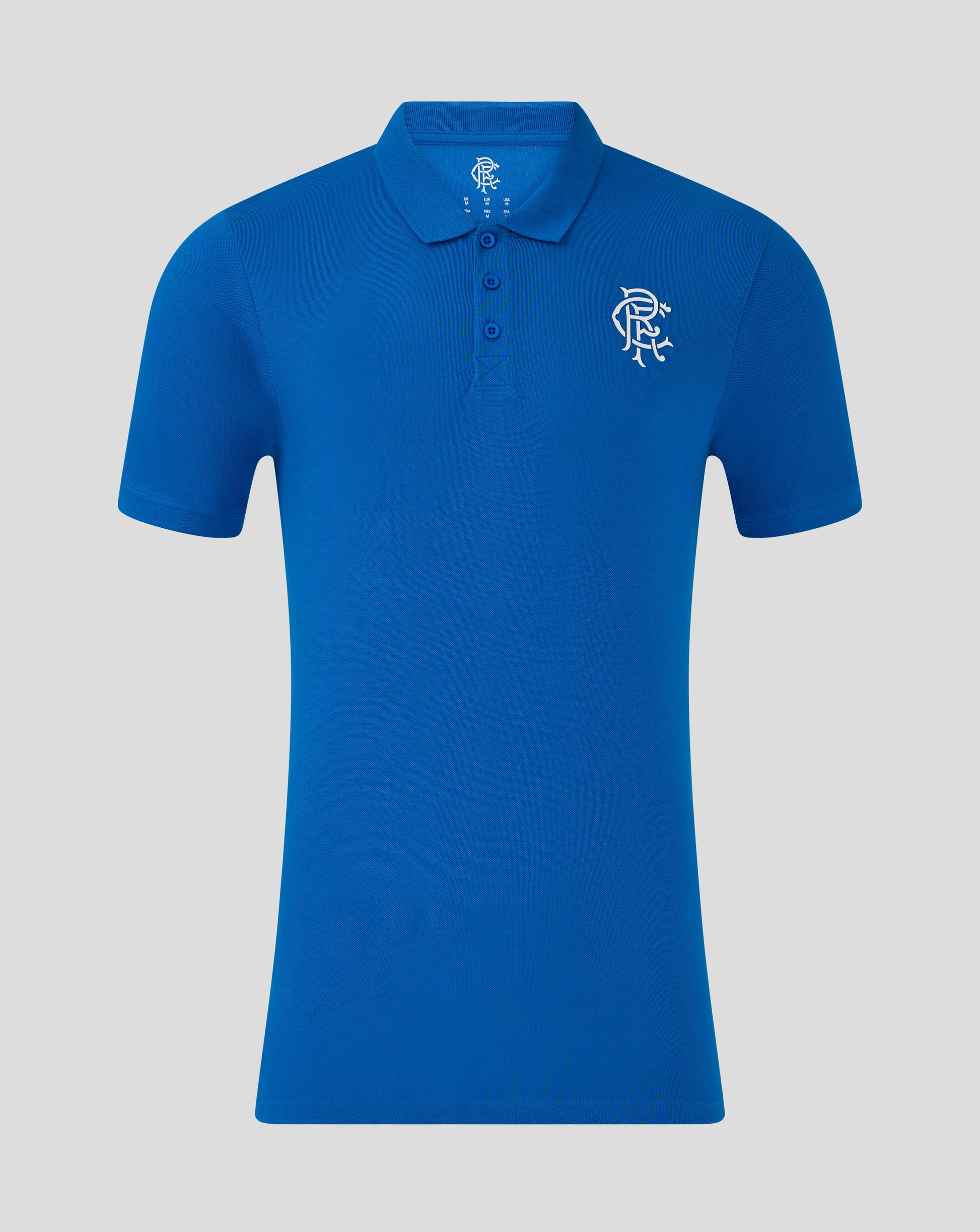 Blue Rangers FC core short sleeve polo with three button placket and left chest crest.